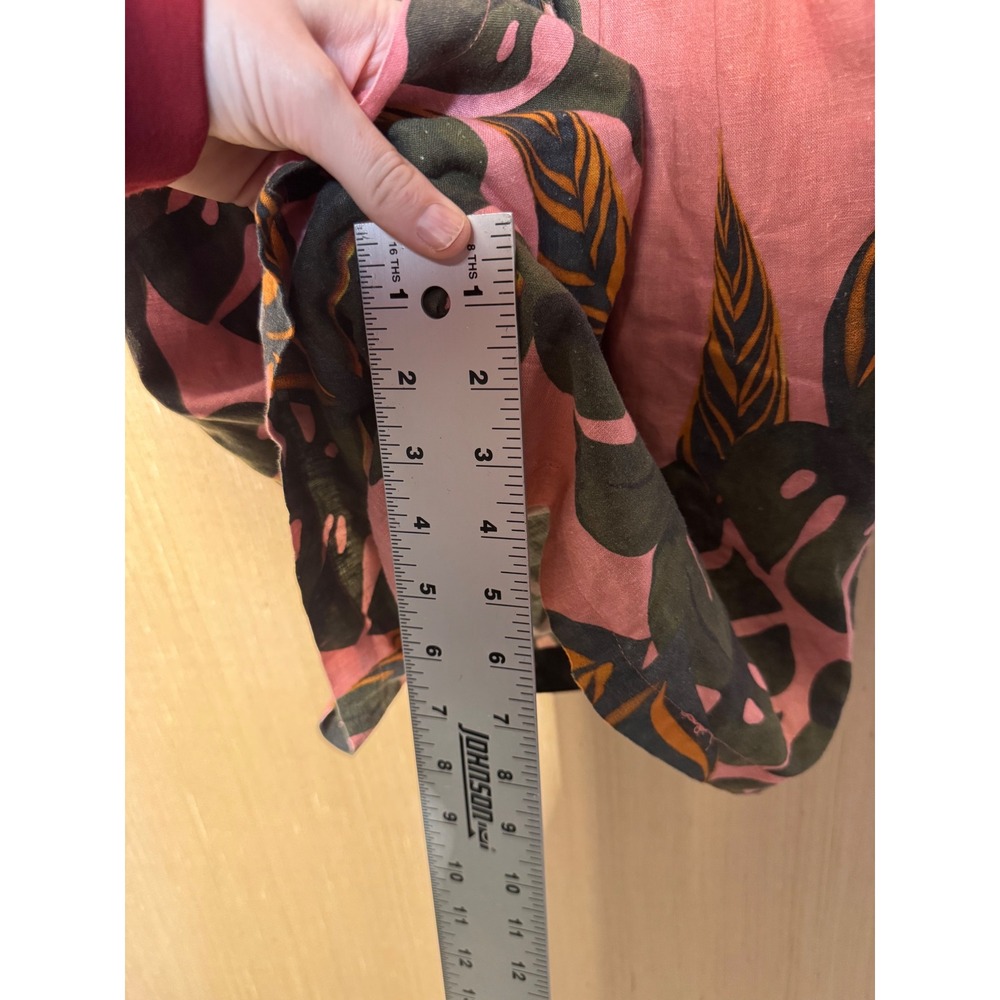 Farm Rio for Anthropologie Pink Tropical Monstera Leaf Linen Romper Small FLAW - Picture 2 of 8